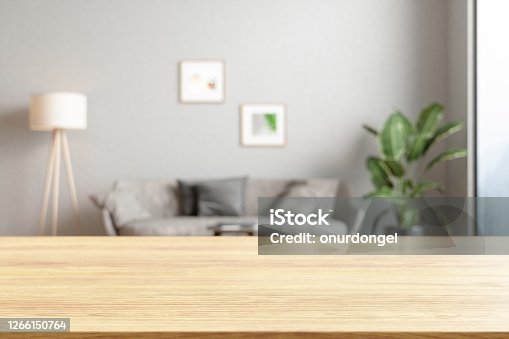 istock Wood empty surface and Living room as background 1266150764