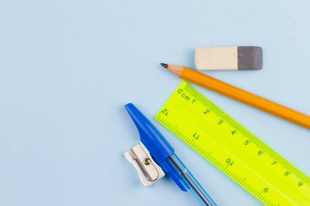 istock Office supplies on a light blue background. 1266151629