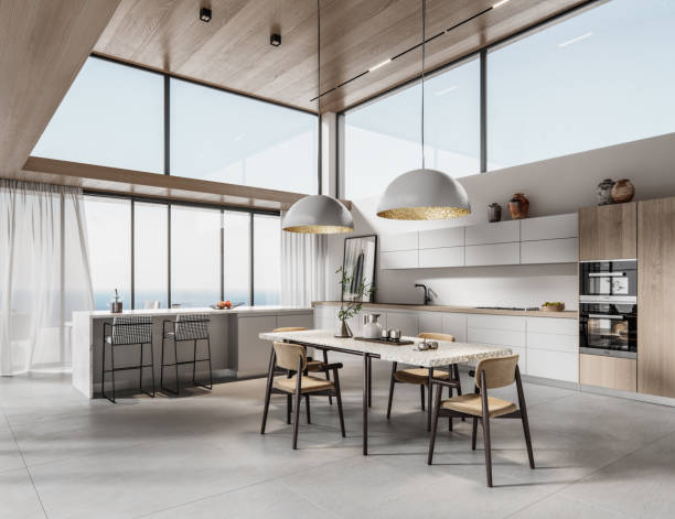 istock Luxurious interiors of kitchen and dining table 1266155636