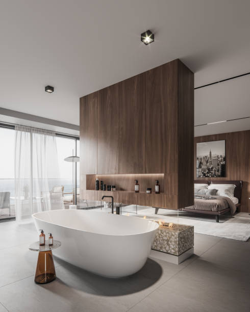 grand intérieur de salle de bains en 3d - bathroom luxury house home interior photos et images de collection