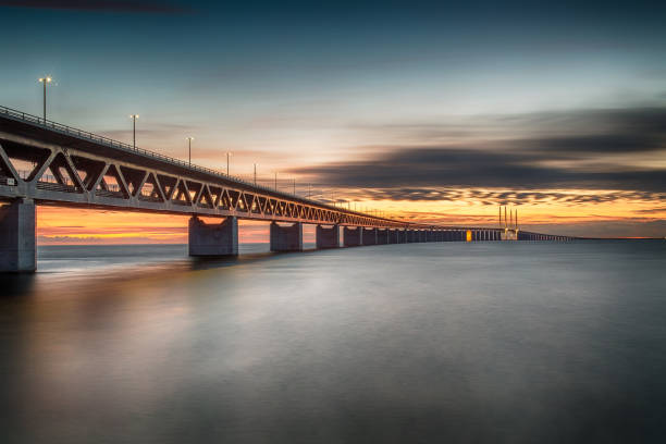 istock Oresund Bridge at sunset 1266157013