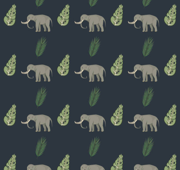 big strong elephants and leafs plants pattern big strong elephants and leafs plants pattern vector illustration design elephant ear plant stock illustrations