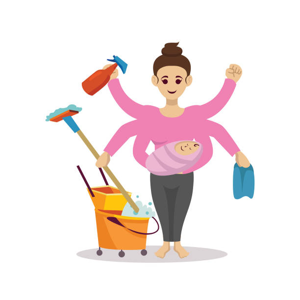 Simple minimalist cute super mom character design illustration Simple minimalist cute super mom character design illustration urgency mother working father stock illustrations