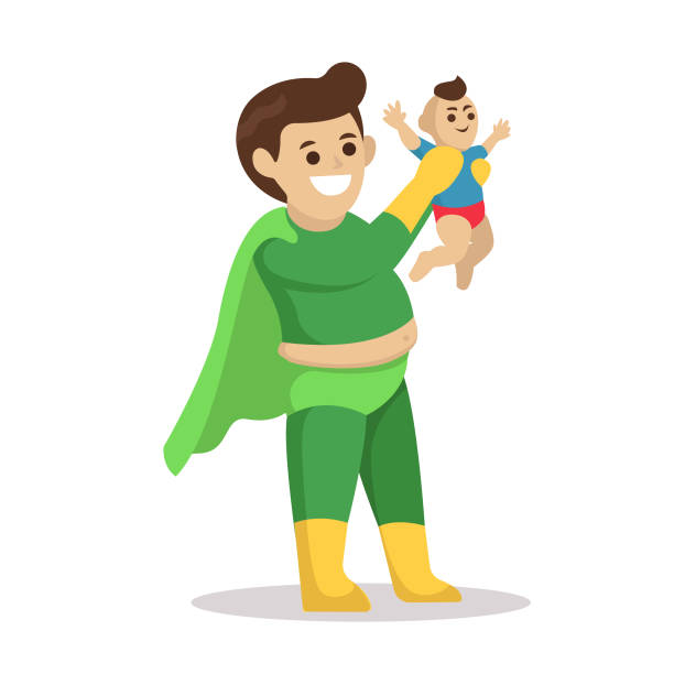 Simple minimalist cute super dad father character design illustration Simple minimalist cute super dad father character design illustration urgency mother working father stock illustrations