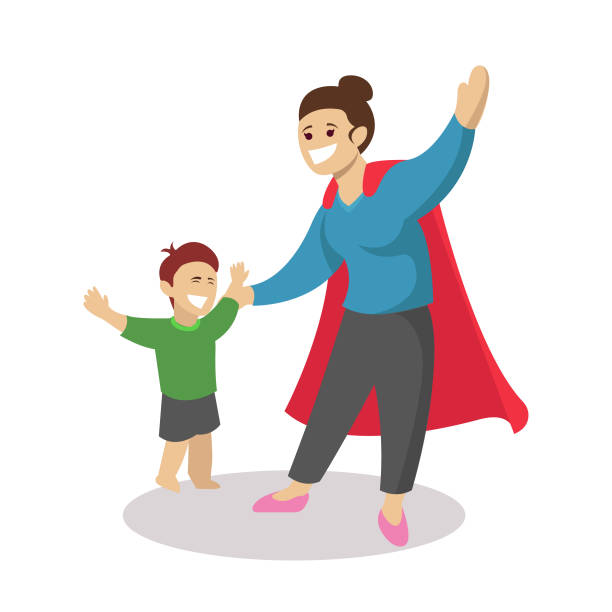 Simple minimalist cute super mom character design illustration Simple minimalist cute super mom character design illustration urgency mother working father stock illustrations