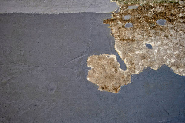 istock Old weathered concrete wall with remnants of old gray paint (grunge effect) 1266165456