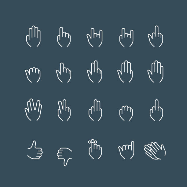 ручная жеста наброски иконки редактируемый инсульт - human thumb click human hand communication stock illustrations