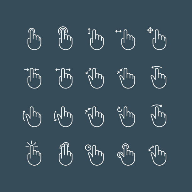 Hand Screen Touch Sensor Outline Icons Editable Stroke Set of hand touch screen outline vector icons. Editable stroke. gesturing stock illustrations