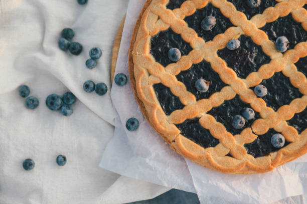 istock Fresh home made blueberry pie close up. 1266169432