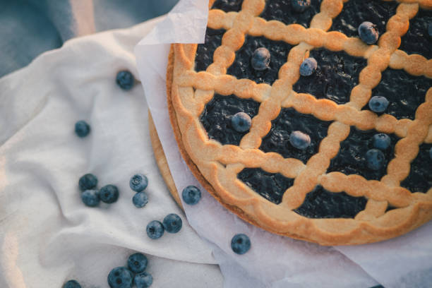 istock Fresh home made blueberry pie close up. 1266169433