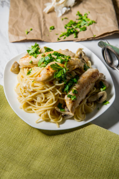 istock Grilled Chicken Mushroom Spaghetti 1266169526