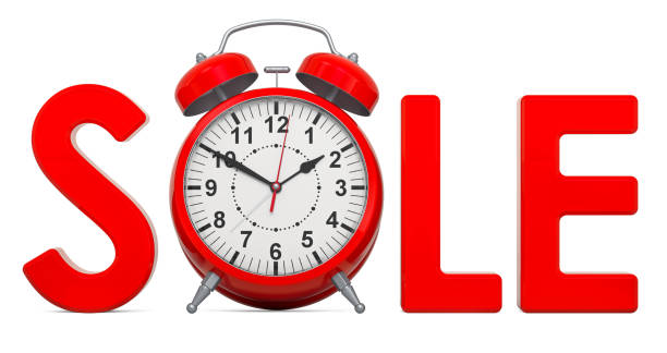 istock Sale concept. Red inscription with alarm clock, 3D rendering isolated on white background 1266169576