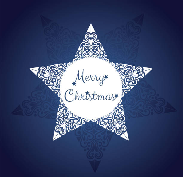 istock White circle with Merry Christmas text. Pattern in a shape of a star on the blue background. 1266172618