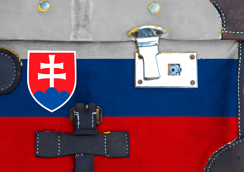 Slovakia flag is on texture. Template. Coronavirus pandemic. Countries may be closed. Locks.