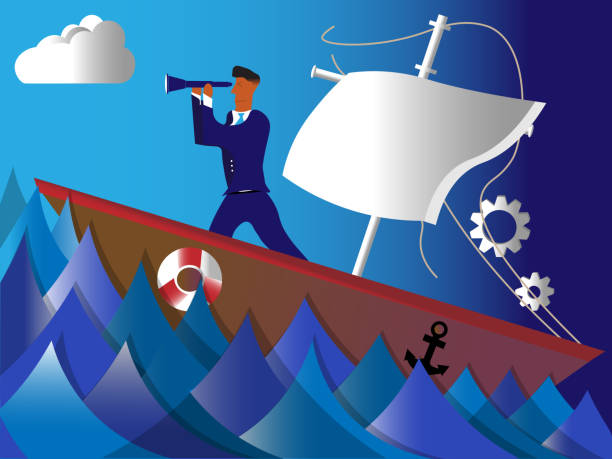 illustrazioni stock, clip art, cartoni animati e icone di tendenza di alla ricerca di un nuovo orizzonte - storm sea business uncertainty