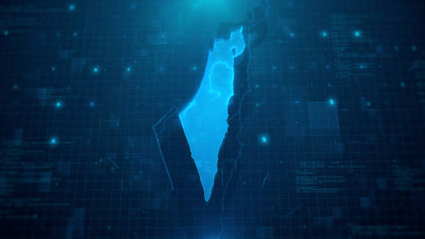 istock Map of Israel on blue digital background 1266179679