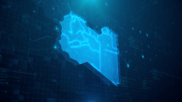 istock Map of Libya on blue digital background 1266179686