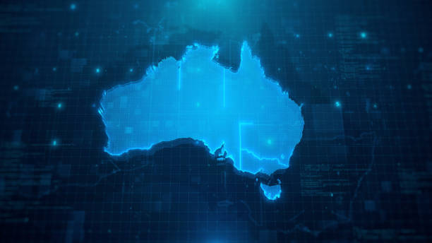 istock Map of Australia with States on blue digital background 1266179714