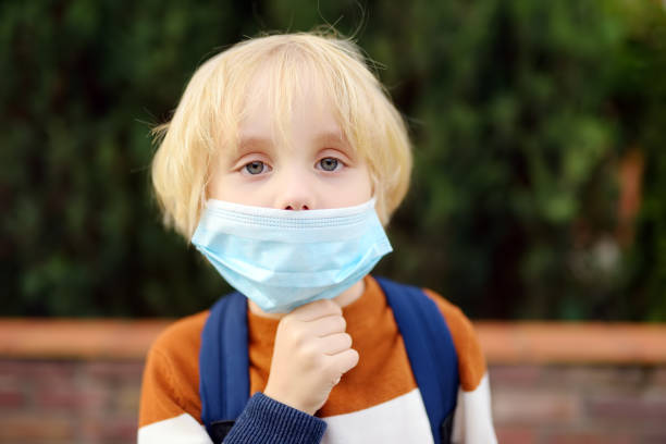 istock Child take off face mask returning from school after covid-19 quarantine and lockdown. Mask is new normal for protection and prevention while outbreak of coronavirus or flu. 1266180856