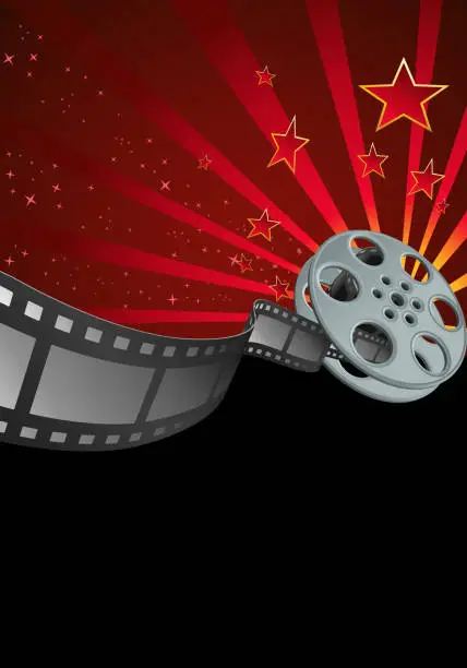 Vector illustration of cinema motives and film reel on star background