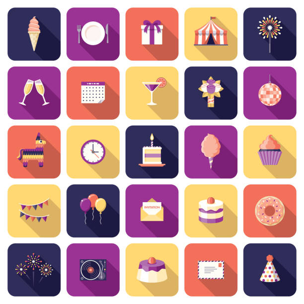 zestaw ikon przyjęcia urodzinowego - birthday balloon bouquet clip art stock illustrations