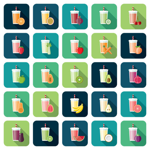 illustrazioni stock, clip art, cartoni animati e icone di tendenza di set di icone smoothie - juice celery drink vegetable