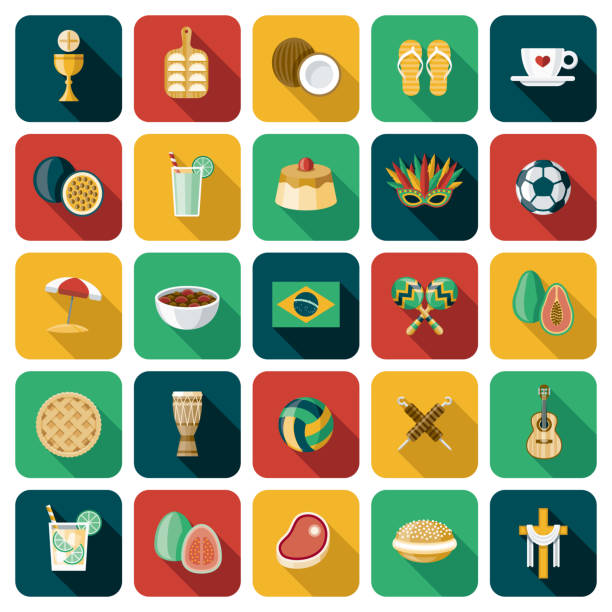 ilustraciones, imágenes clip art, dibujos animados e iconos de stock de conjunto de iconos de brasil - pastel de primera comunión