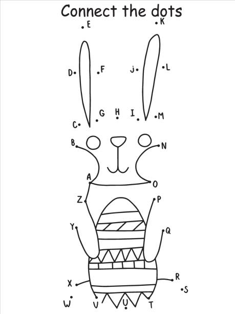 ilustrações, clipart, desenhos animados e ícones de ponto para pontar o jogo de páscoa com ilustração vetorial de estoque de coelho engraçado - joining the dots (expressão inglesa)