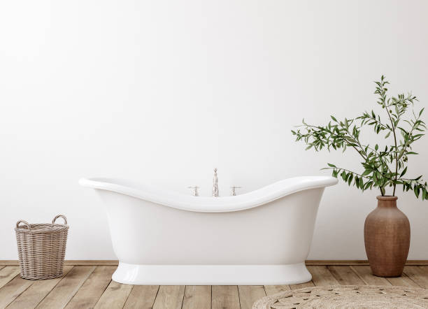 istock White cozy bathroom interior background, wall mockup 1266191718