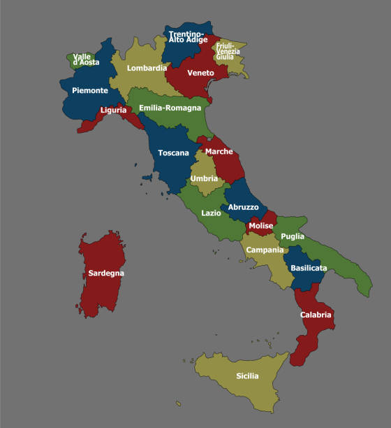 illustrazioni stock, clip art, cartoni animati e icone di tendenza di mappa politica italiana molto dettagliata - marche