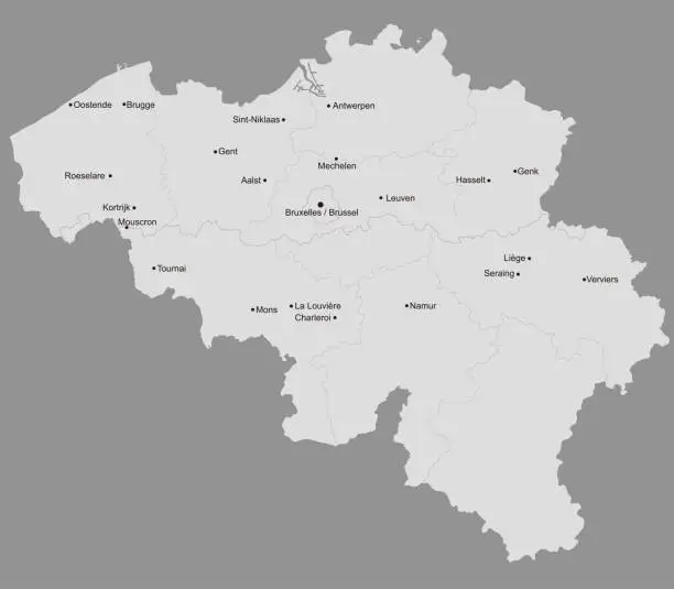 Vector illustration of The Belgium map, Main Cities