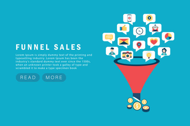 istock Funnel sale generation. Digital marketing funnel lead generations with buyers. Strategy, conversion rate optimization vector concept 1266199424