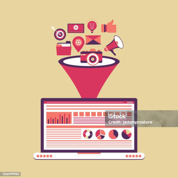 Funnel Many Data Sales Funnel Big Data Flat Style Concept Stock Illustration - Download ...
