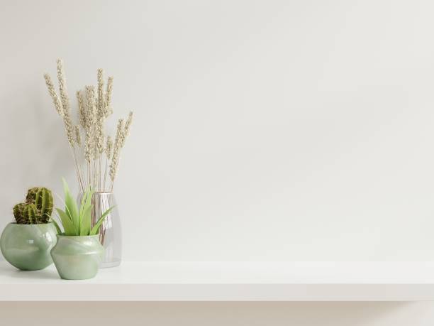 istock Mockup wall with plants on Shelf wooden. 1266200783