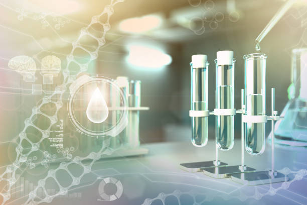 istock drink water quality test for viruses (like covid-2019) concept - laboratory test tubes in modern pollution research clinic, medical 3D illustration 1266202467