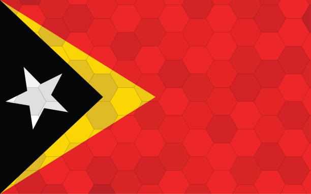 Timor Leste flag illustration. Futuristic Timorese flag graphic with abstract hexagon background vector. Timor Leste national flag symbolizes independence. Timor Leste flag illustration. Futuristic Timorese flag graphic with abstract hexagon background vector. Timor Leste national flag symbolizes independence. leste stock illustrations