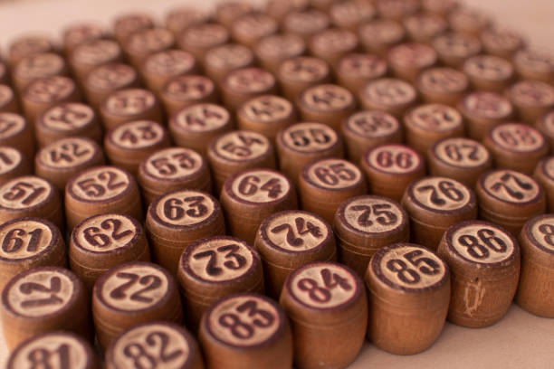 istock Old Wooden Lotto barrels. Table Game Bingo 1266209470