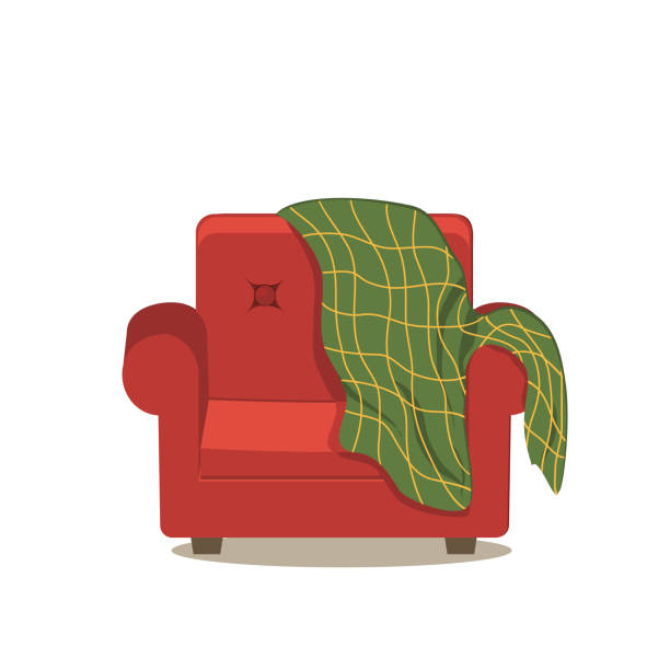 illustrations, cliparts, dessins animés et icônes de chaise rouge couverte d’une bande verte de plaid, illustration isolée de couleur dans le modèle plat, vecteur, clipart, conception, décoration, icône, signe, croquis, bannière, logo - plaid tartan backgrounds pattern