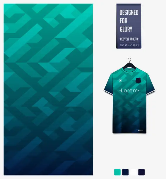 Vector illustration of Green gradient geometry shape abstract background. Fabric textile pattern design for soccer jersey, football kit, sport uniform. T-shirt mockup template design. Vector.