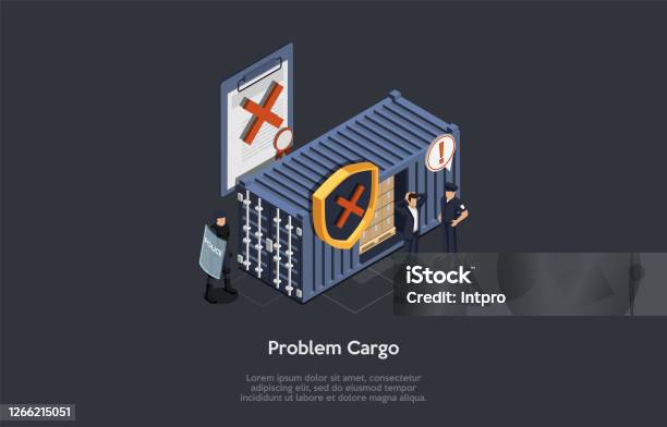 Customs Problems Customs Clearance Problems Concept Big Blue Cargo Container With ...