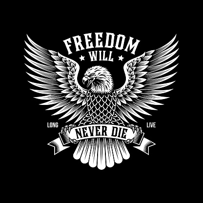 fully editable vector illustration of american eagle emblem on black, image suitable for logo, emblem, tattoo or graphic t-shirt