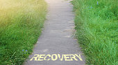 RECOVERY on Road surface. Rehabilitation from addictions new life concept