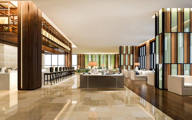 istock 3d rendering loft and luxury hotel lounge with counter 1266220651