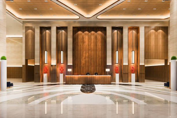 istock 3d rendering grand luxury hotel reception hall and lounge restaurant with high ceiling 1266220652