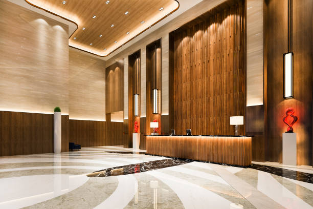 istock 3d rendering grand luxury hotel reception hall and lounge restaurant with high ceiling 1266220653