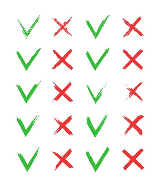 Cross and tick icons. Mark of check. V-green, x-red. Sign of right or wrong. Checkmark-yes, cross-cancel. Set of brush, grunge symbols. Correct checklist with choice, vote, accept and reject. Vector Cross and tick icons. Mark of check. V-green, x-red. Sign of right or wrong. Checkmark-yes, cross-cancel. Set of brush, grunge symbols. Correct checklist with choice, vote, accept and reject. Vector. cross off stock illustrations