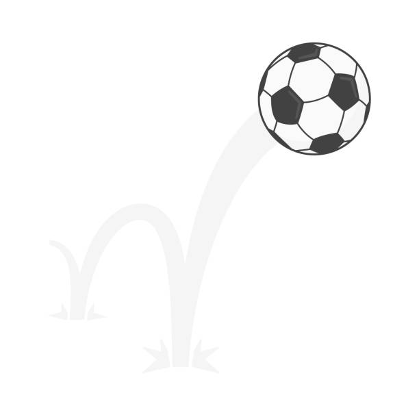 バウンスサッカーボールフラットスタイルデザインベクターイラストアイコンは、白い背景に隔離されています。インフレータブルラウンドフットボールのゲームシンボルは、地面にジャン� - bouncing点のイラスト素材／クリップアート素材／マンガ素材／アイコン素材