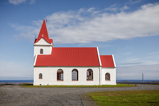The church in Hellissandur looks old at a distance, but it is from 1903 and is – perhaps – the oldest concrete church in the world.