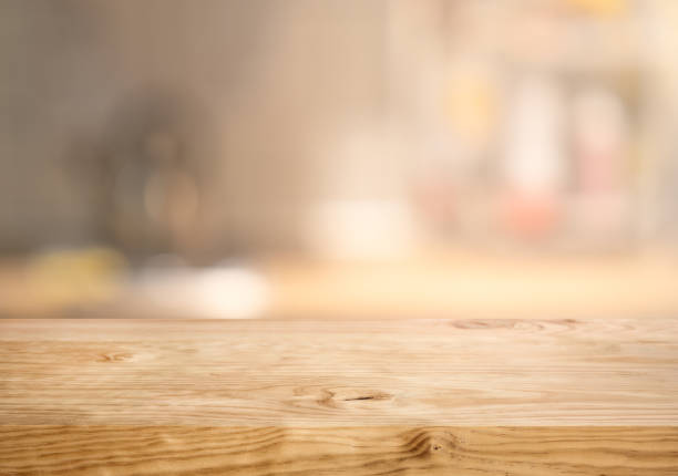 Wood texture table top  and blur counter bar background