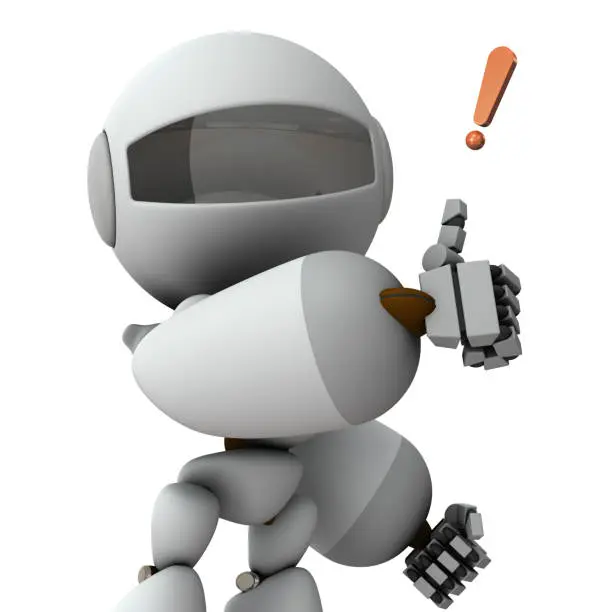 Photo of Artificial intelligence robot to thumb up. It represents consent. White background. 3D rendering.